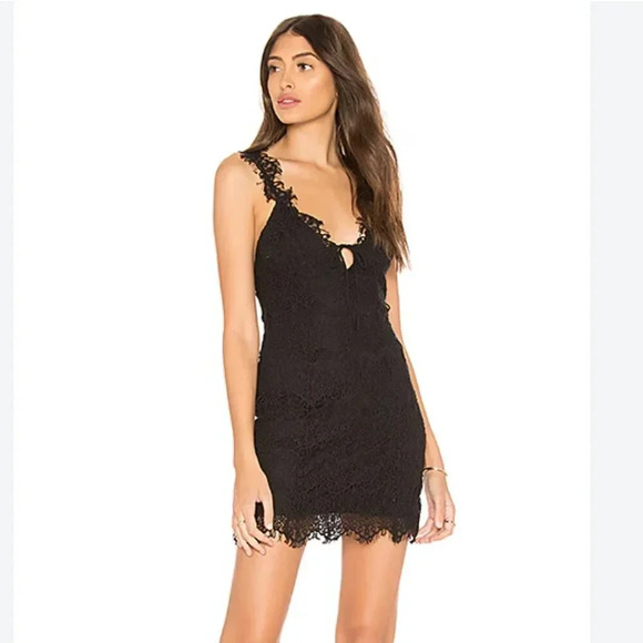 Free People Night Moves Lace Bodycon Mini Dress in Black Size X-Small - Picture 1 of 8
